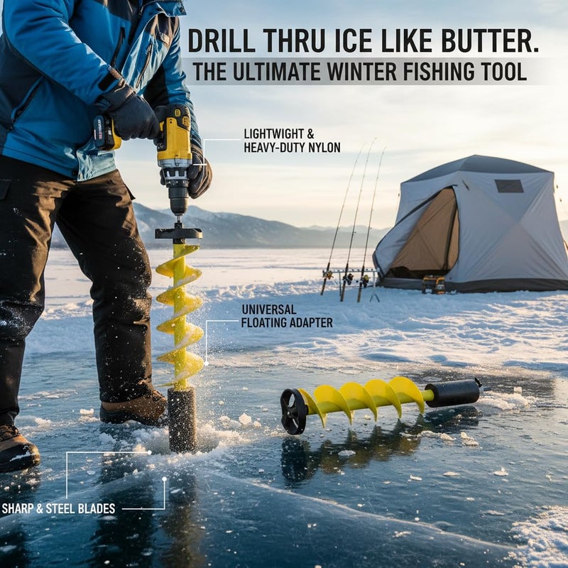 POCREATION Ice Auger with Blade Guards, 6 Inch Manual Ice Fishing Auger Nylon Drill Bit, Lightweight Portable Ice Fishing Tool for Quick Winter Fishing - Image 1